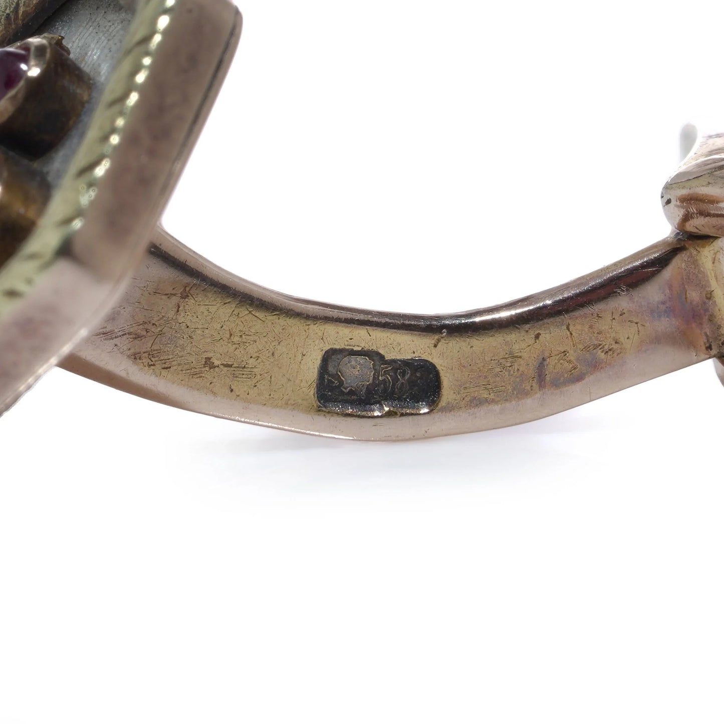 Russian Faberge Workmaster 14 Carat Gold Enamel and Gem-Set Cufflinks