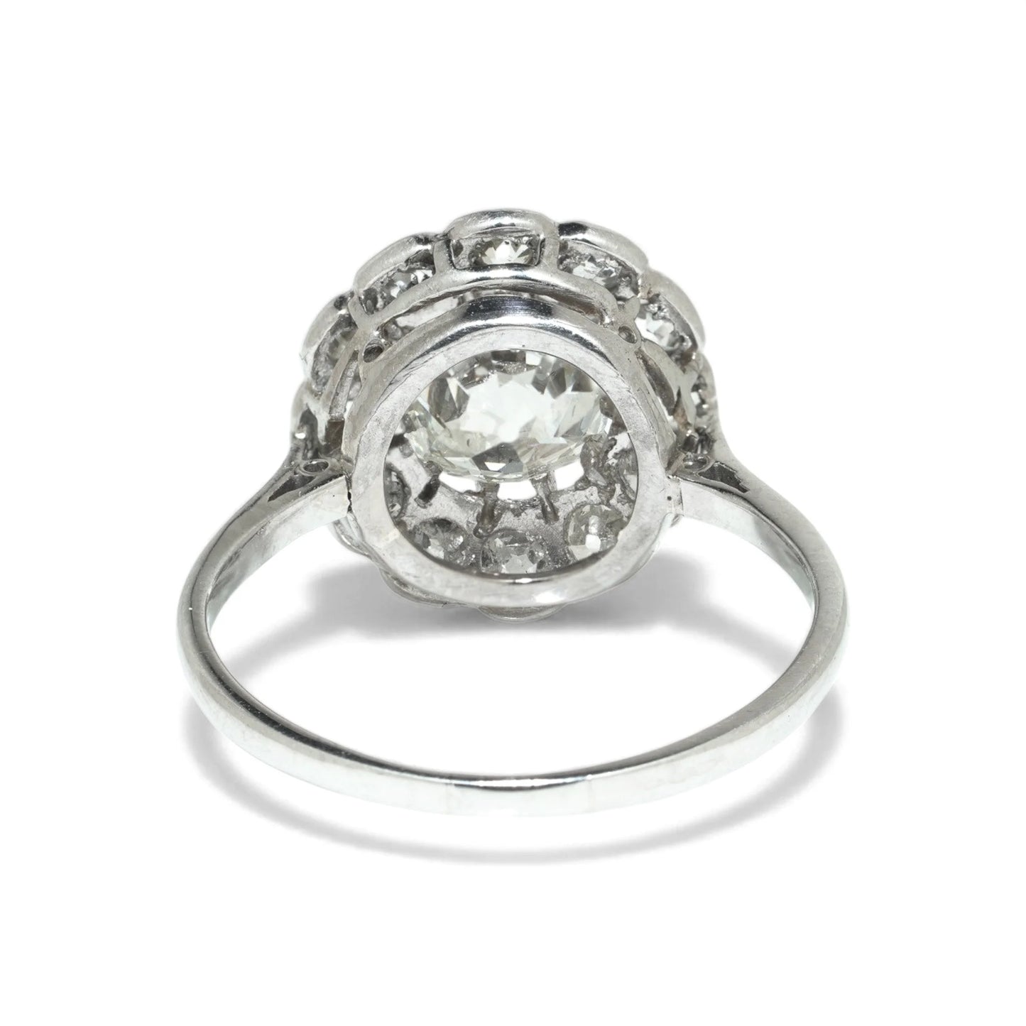 Art Deco Platinum 1.69 Old Cut Diamond Cluster Ring