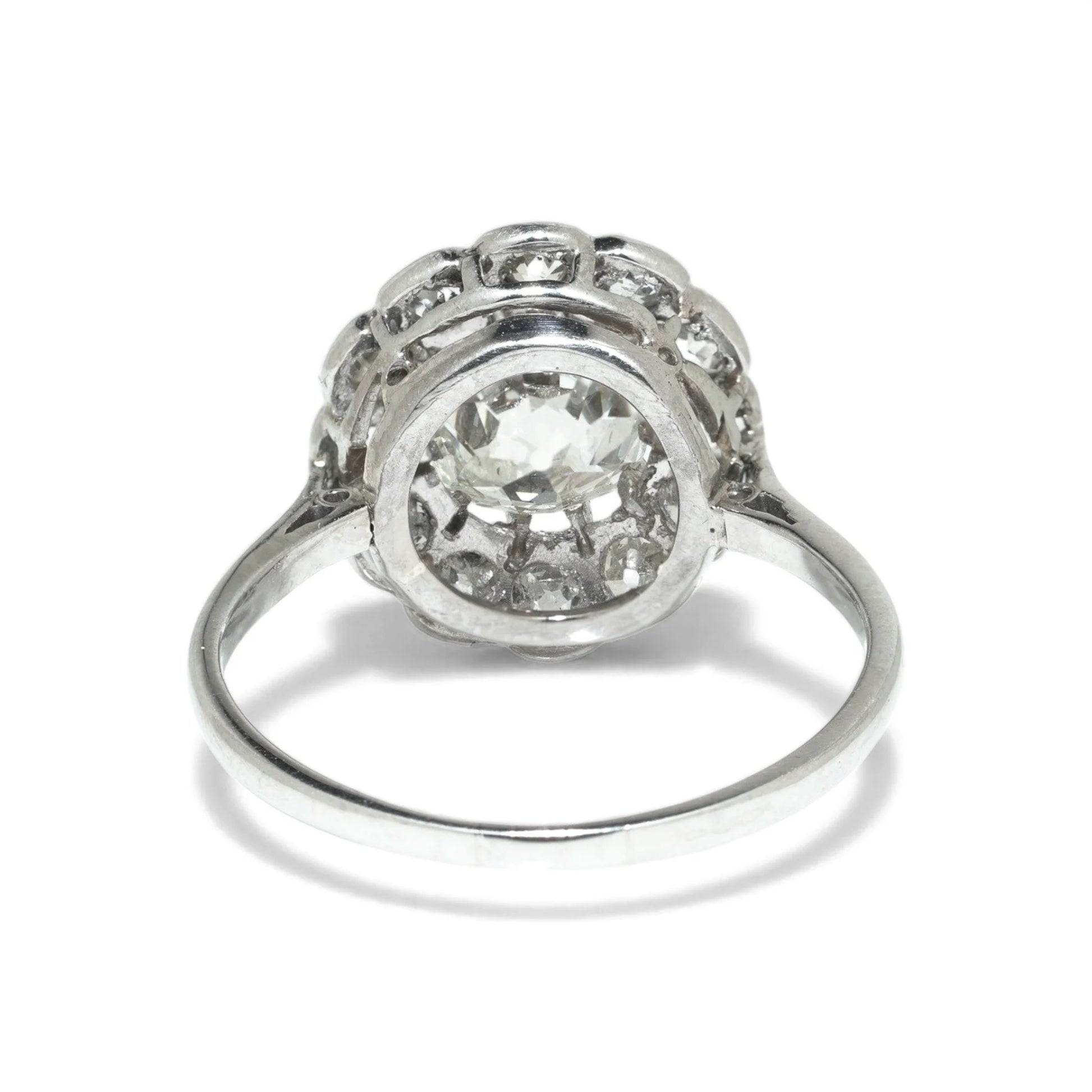 Art Deco Platinum 1.69 Old Cut Diamond Cluster Ring