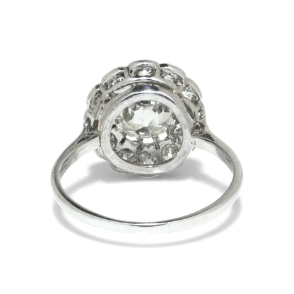 Art Deco Platinum 1.69 Old Cut Diamond Cluster Ring