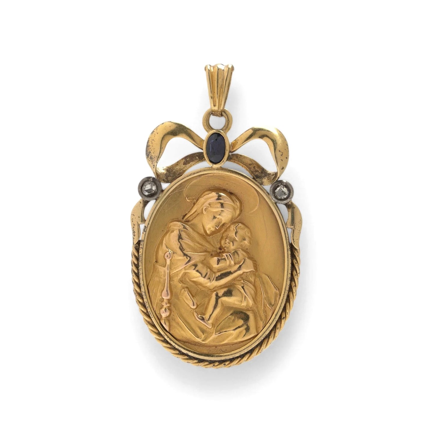 Antique 18KT Gold Madonna and Child Pendant