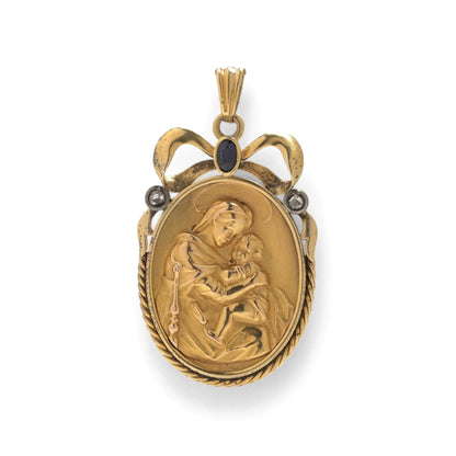 Antique 18KT Gold Madonna and Child Pendant