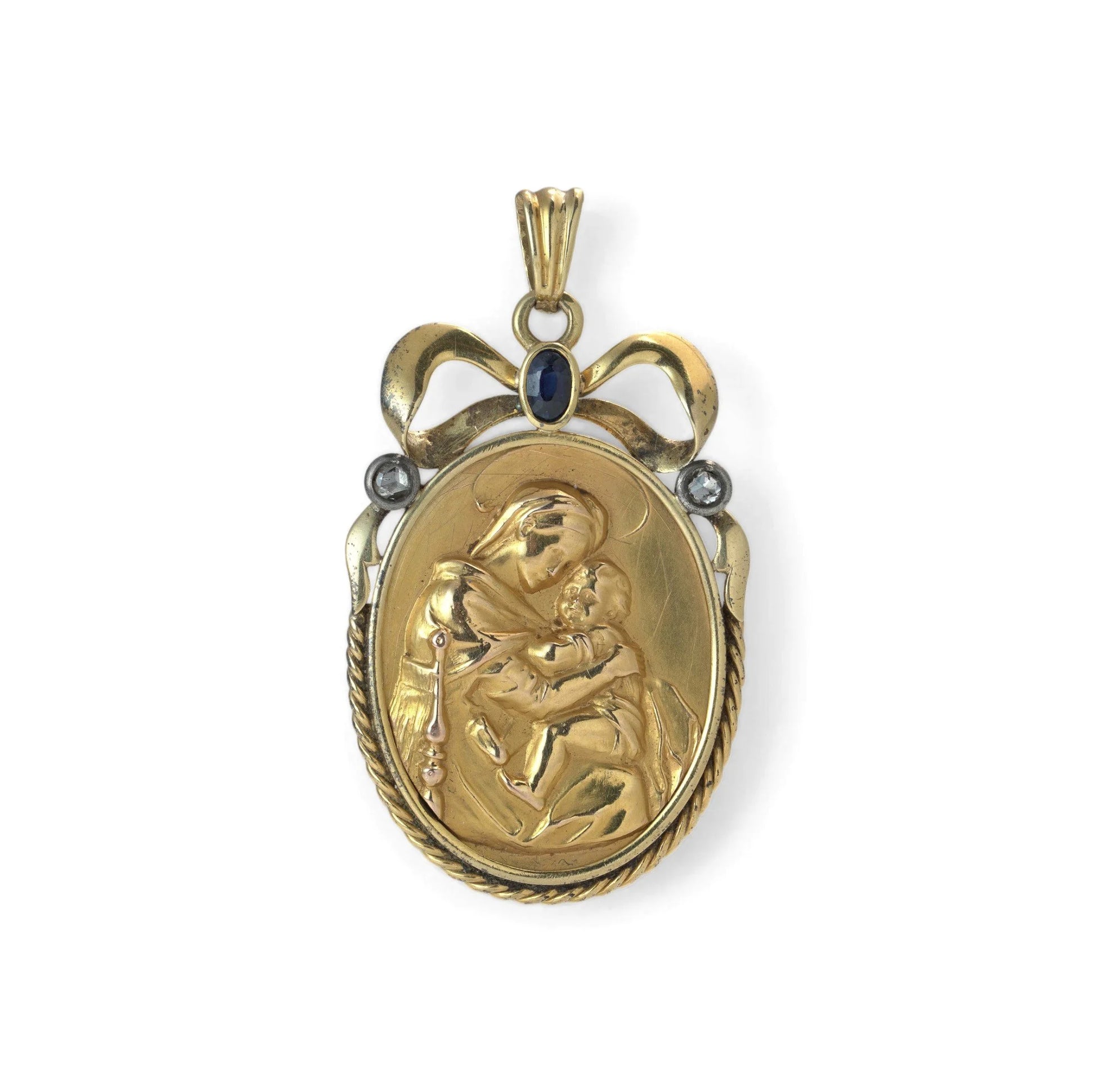 Antique 18KT Gold Madonna and Child Pendant