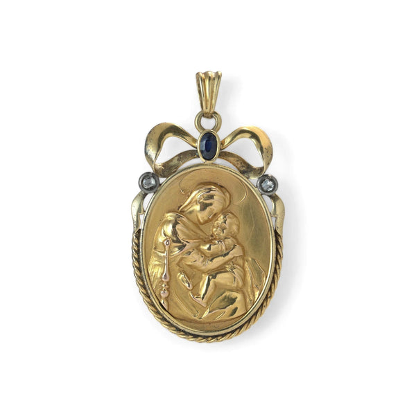 Antique 18KT Gold Madonna and Child Pendant