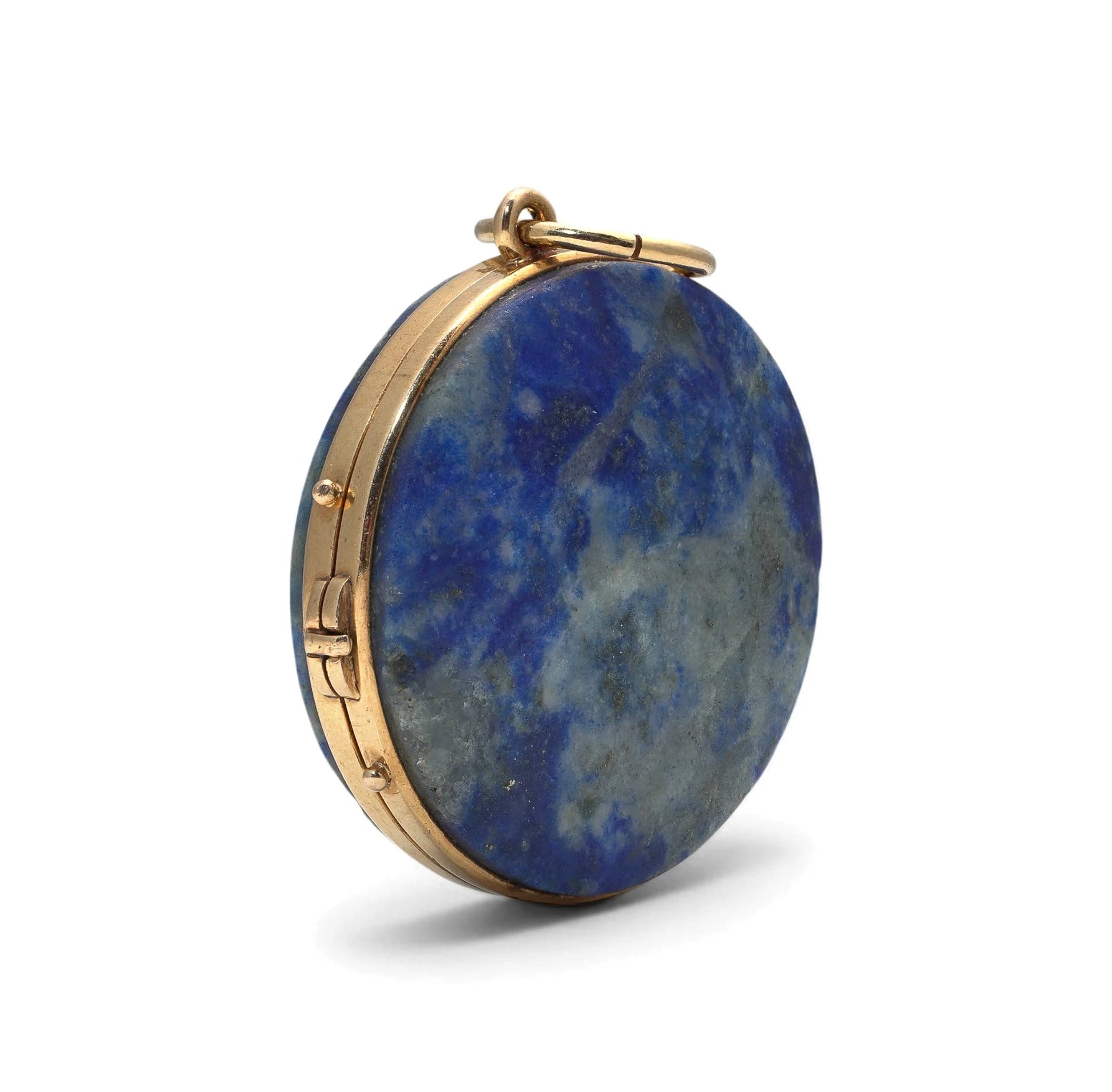 Antique 18 Carat Yellow Gold Lapis Lazuli Religious Icon Locket Pendant, Circa 1900