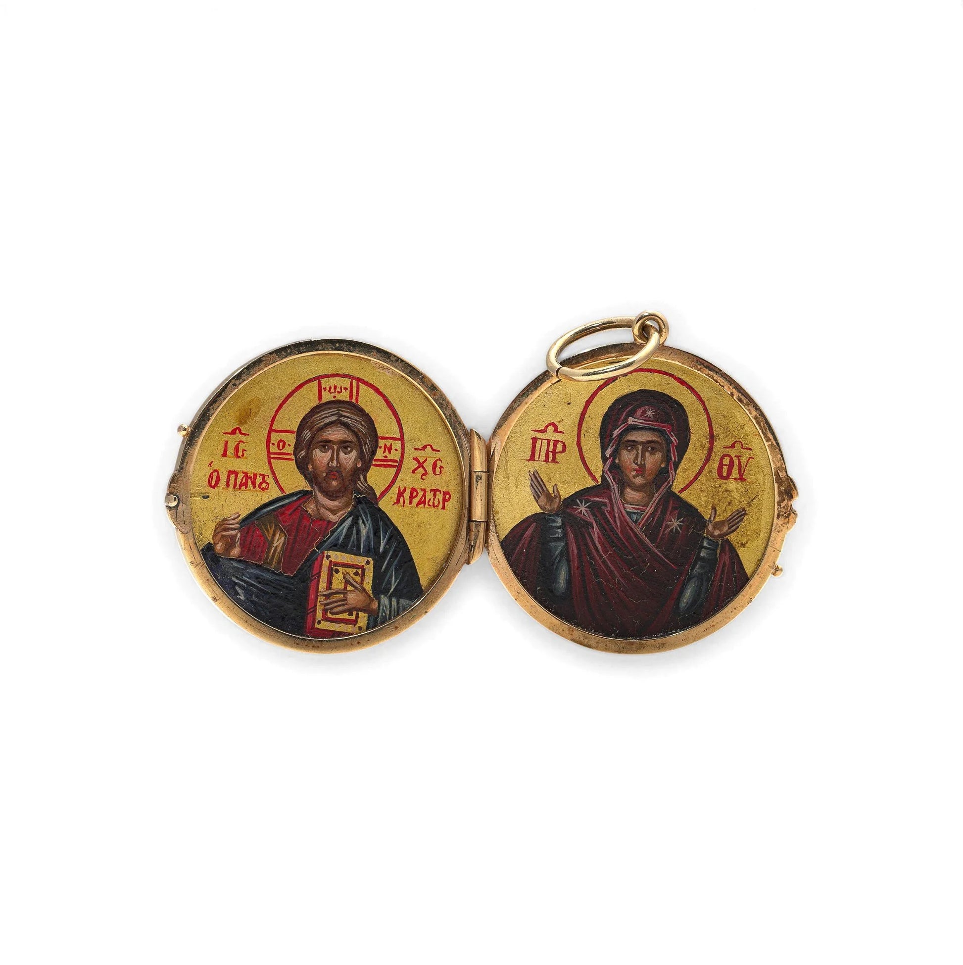 Antique 18 Carat Yellow Gold Lapis Lazuli Religious Icon Locket Pendant, Circa 1900