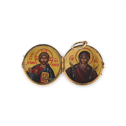 Antique 18 Carat Yellow Gold Lapis Lazuli Religious Icon Locket Pendant, Circa 1900
