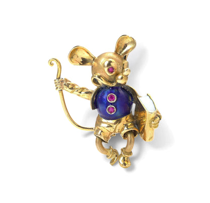 Vintage 18KT Gold Lapis Lazuli Mouse Brooch
