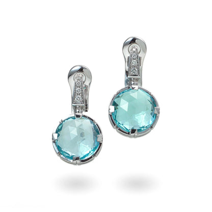Bvlgari 18 Carat White Gold Blue Topaz and Diamond Clip Earrings
