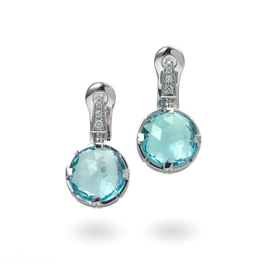 Bvlgari 18 Carat White Gold Blue Topaz and Diamond Clip Earrings
