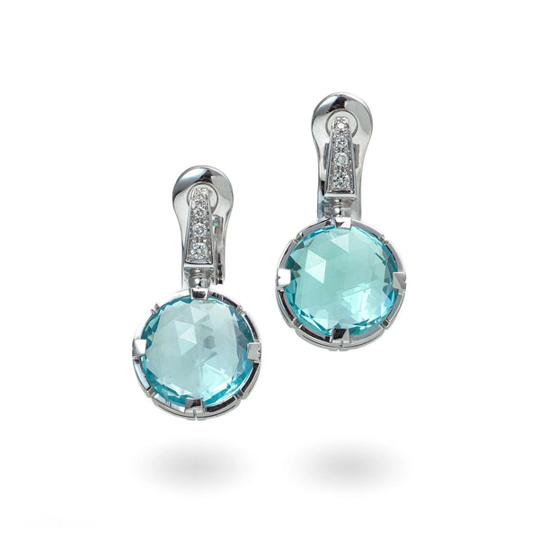 Bvlgari 18 Carat White Gold Blue Topaz and Diamond Clip Earrings