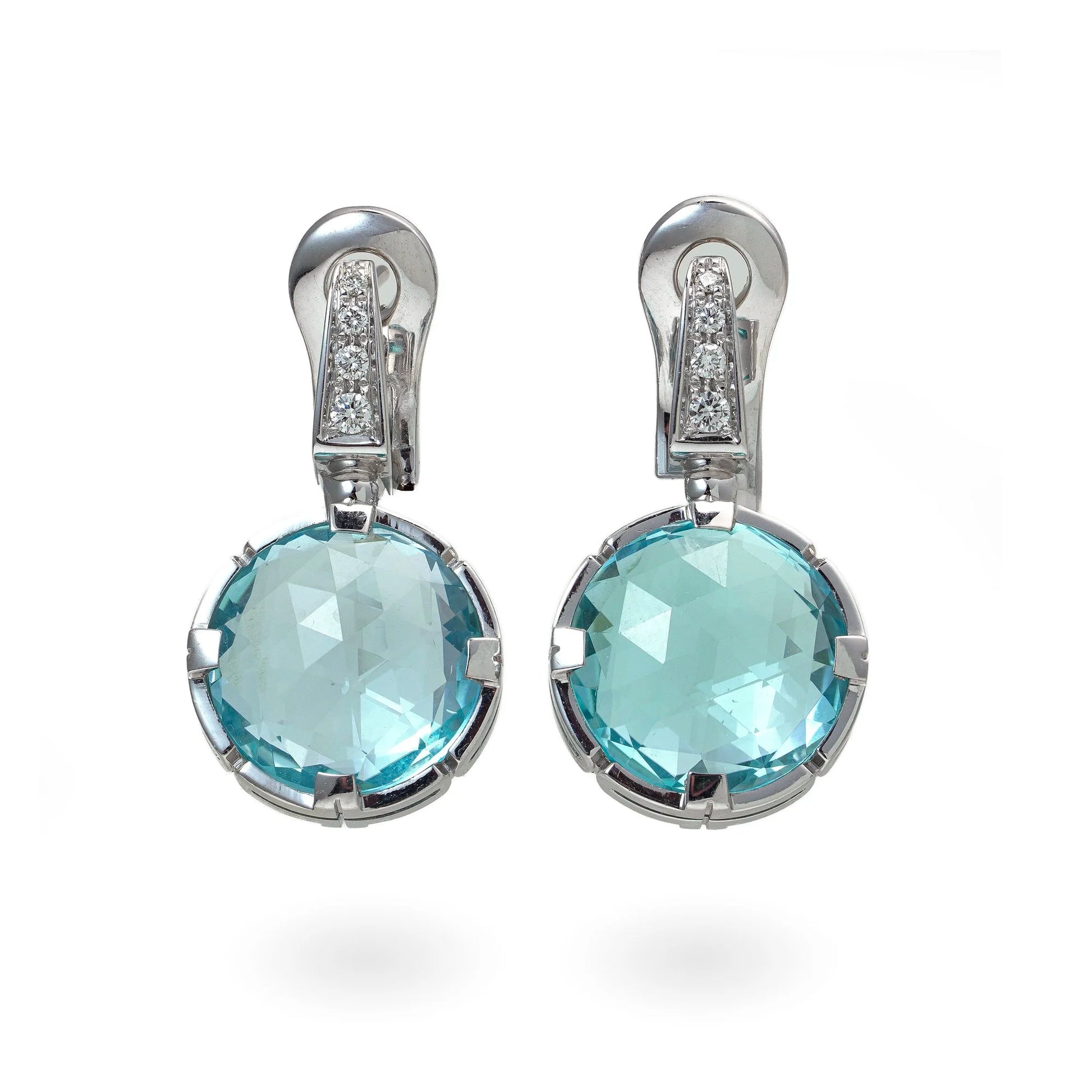 Bvlgari 18 Carat White Gold Blue Topaz and Diamond Clip Earrings