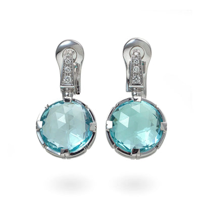 Bvlgari 18 Carat White Gold Blue Topaz and Diamond Clip Earrings