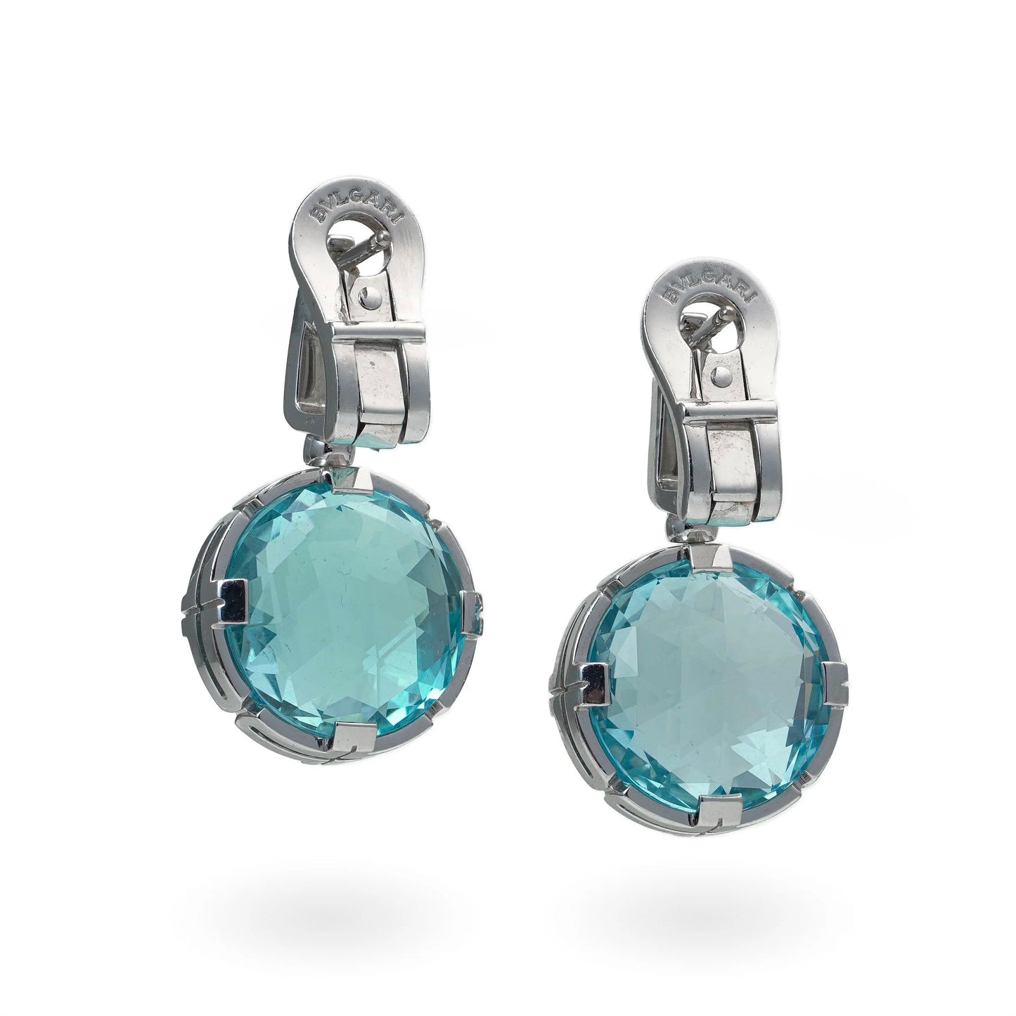 Bvlgari 18 Carat White Gold Blue Topaz and Diamond Clip Earrings