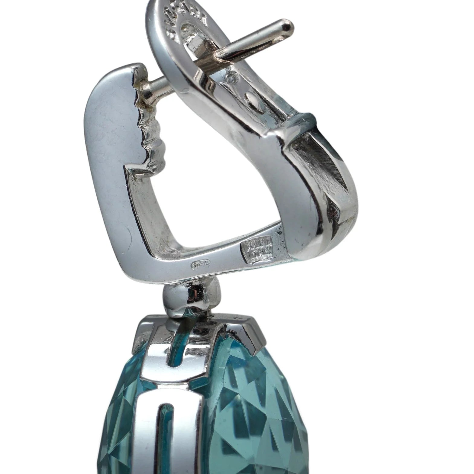 Bvlgari 18 Carat White Gold Blue Topaz and Diamond Clip Earrings