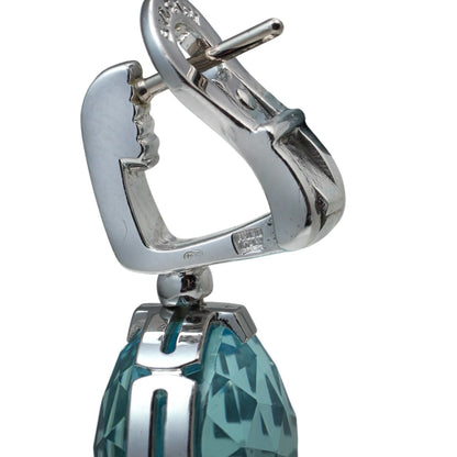 Bvlgari 18 Carat White Gold Blue Topaz and Diamond Clip Earrings