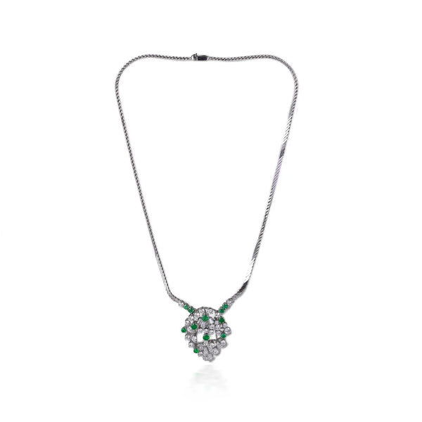 18KT White Gold Diamond and Emerald Necklace