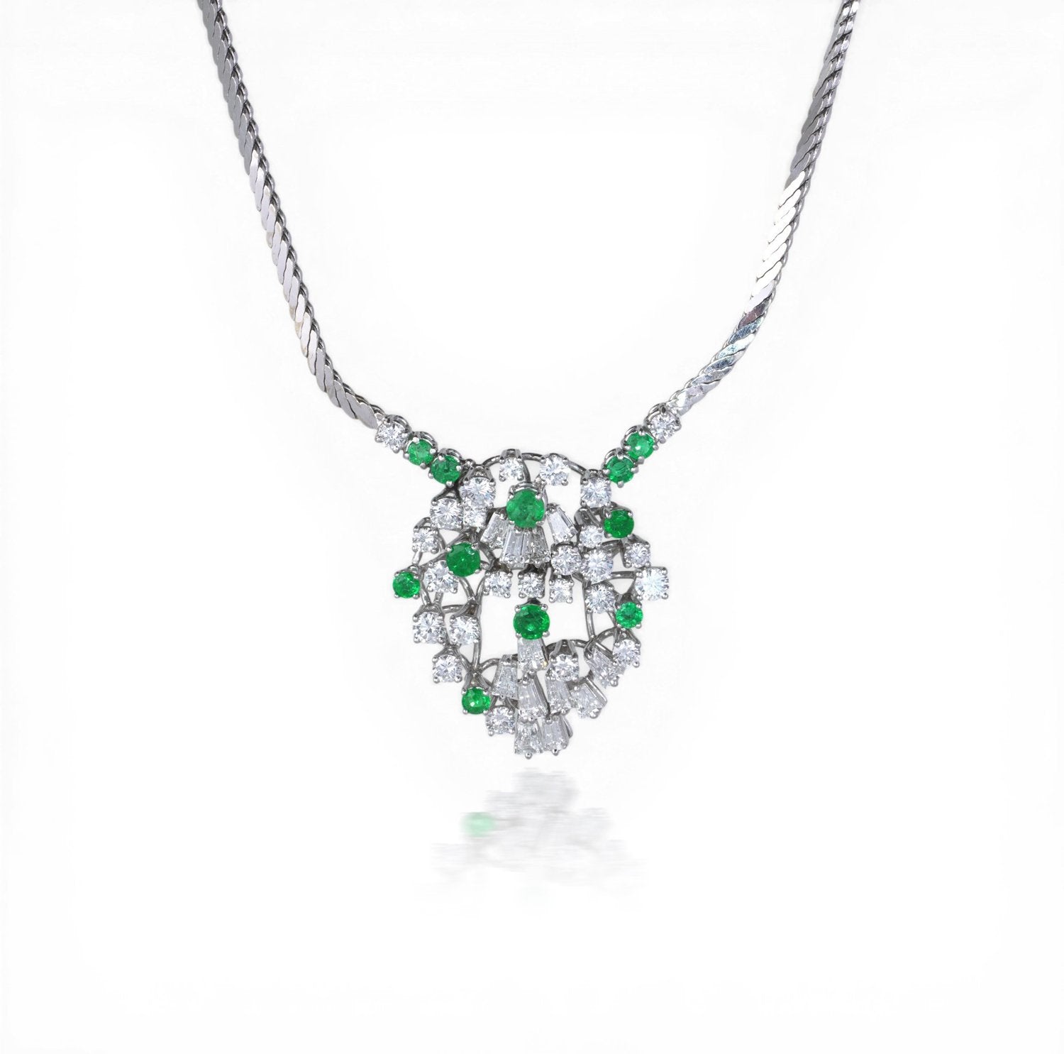 18KT White Gold Diamond and Emerald Necklace