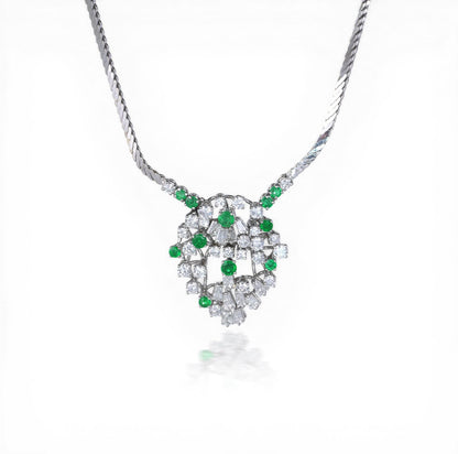 18KT White Gold Diamond and Emerald Necklace