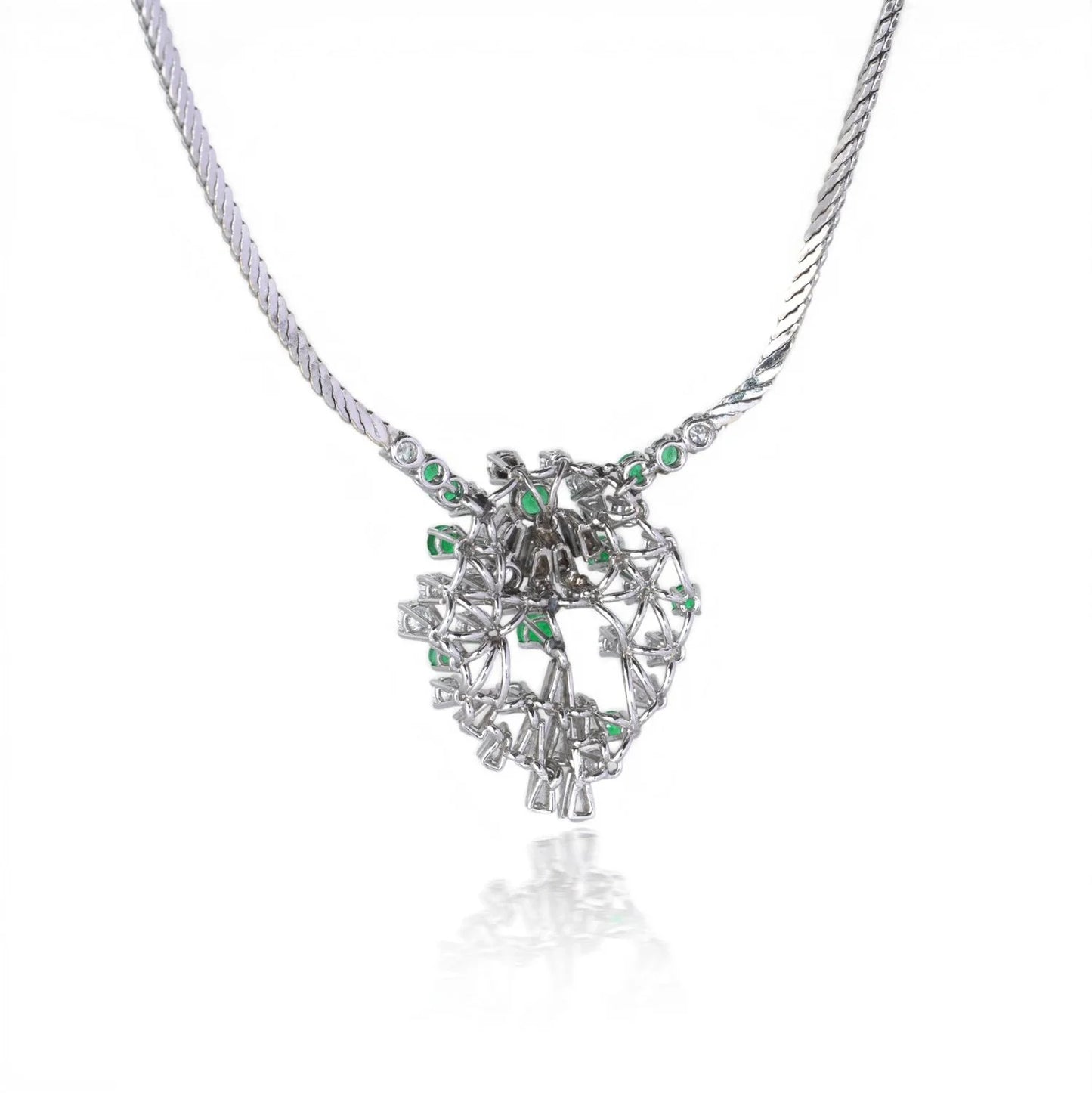 18KT White Gold Diamond and Emerald Necklace