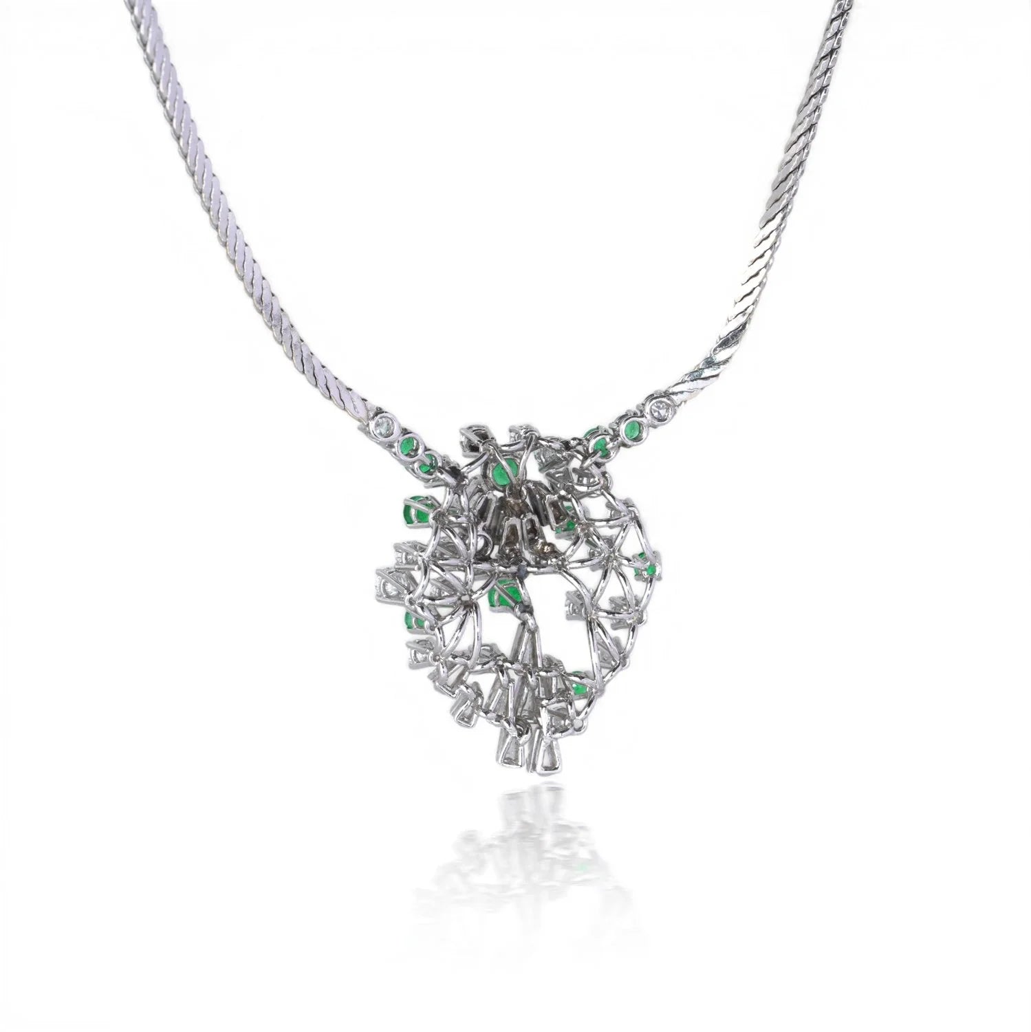 18KT White Gold Diamond and Emerald Necklace