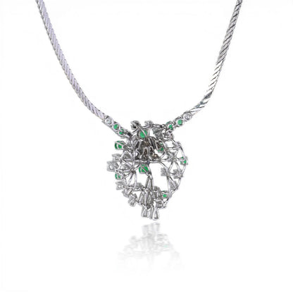 18KT White Gold Diamond and Emerald Necklace