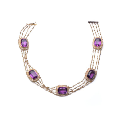 Victorian Natural Pearl and Amethyst Necklace in 14KT Gold