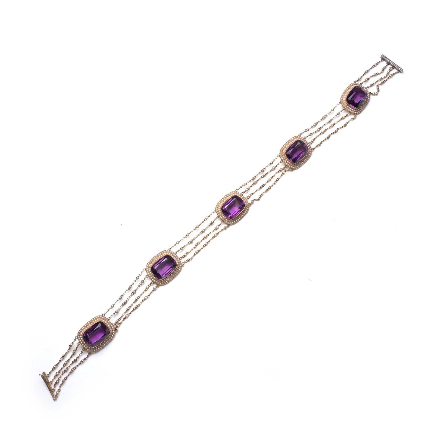 Victorian Natural Pearl and Amethyst Necklace in 14KT Gold