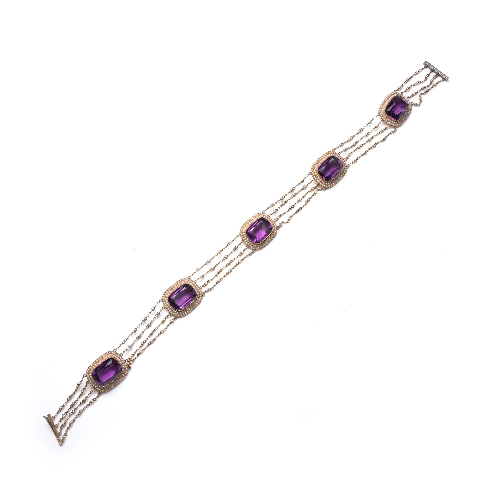 Victorian Natural Pearl and Amethyst Necklace in 14KT Gold