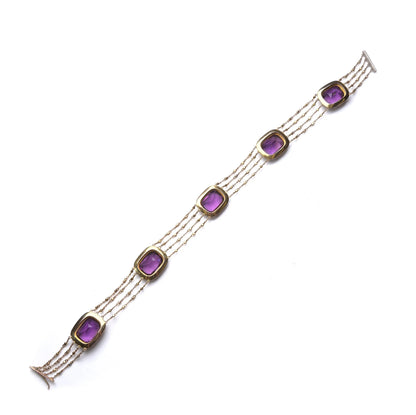 Victorian Natural Pearl and Amethyst Necklace in 14KT Gold