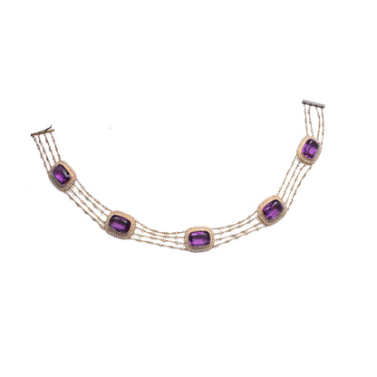 Victorian Natural Pearl and Amethyst Necklace in 14KT Gold
