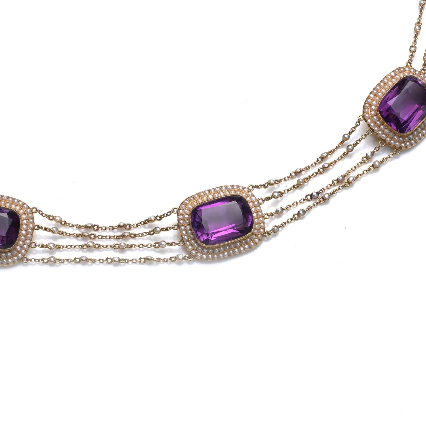 Victorian Natural Pearl and Amethyst Necklace in 14KT Gold