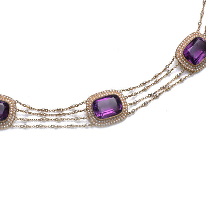 Victorian Natural Pearl and Amethyst Necklace in 14KT Gold