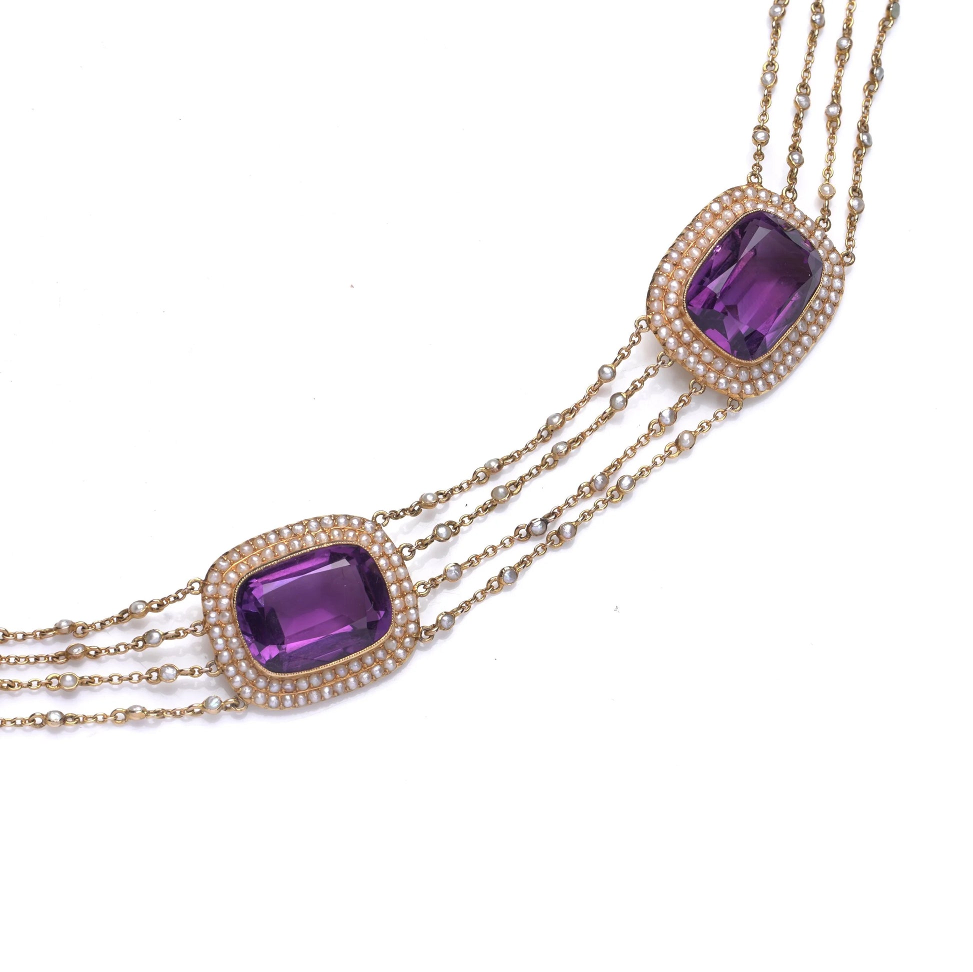 Victorian Natural Pearl and Amethyst Necklace in 14KT Gold