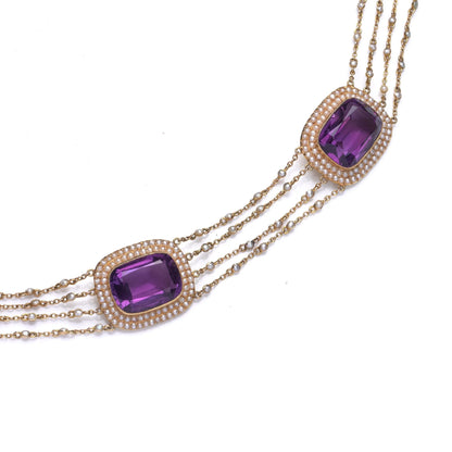 Victorian Natural Pearl and Amethyst Necklace in 14KT Gold