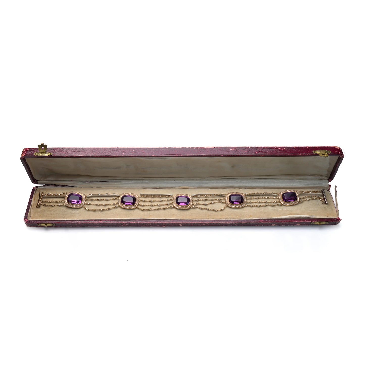 Victorian Natural Pearl and Amethyst Necklace in 14KT Gold