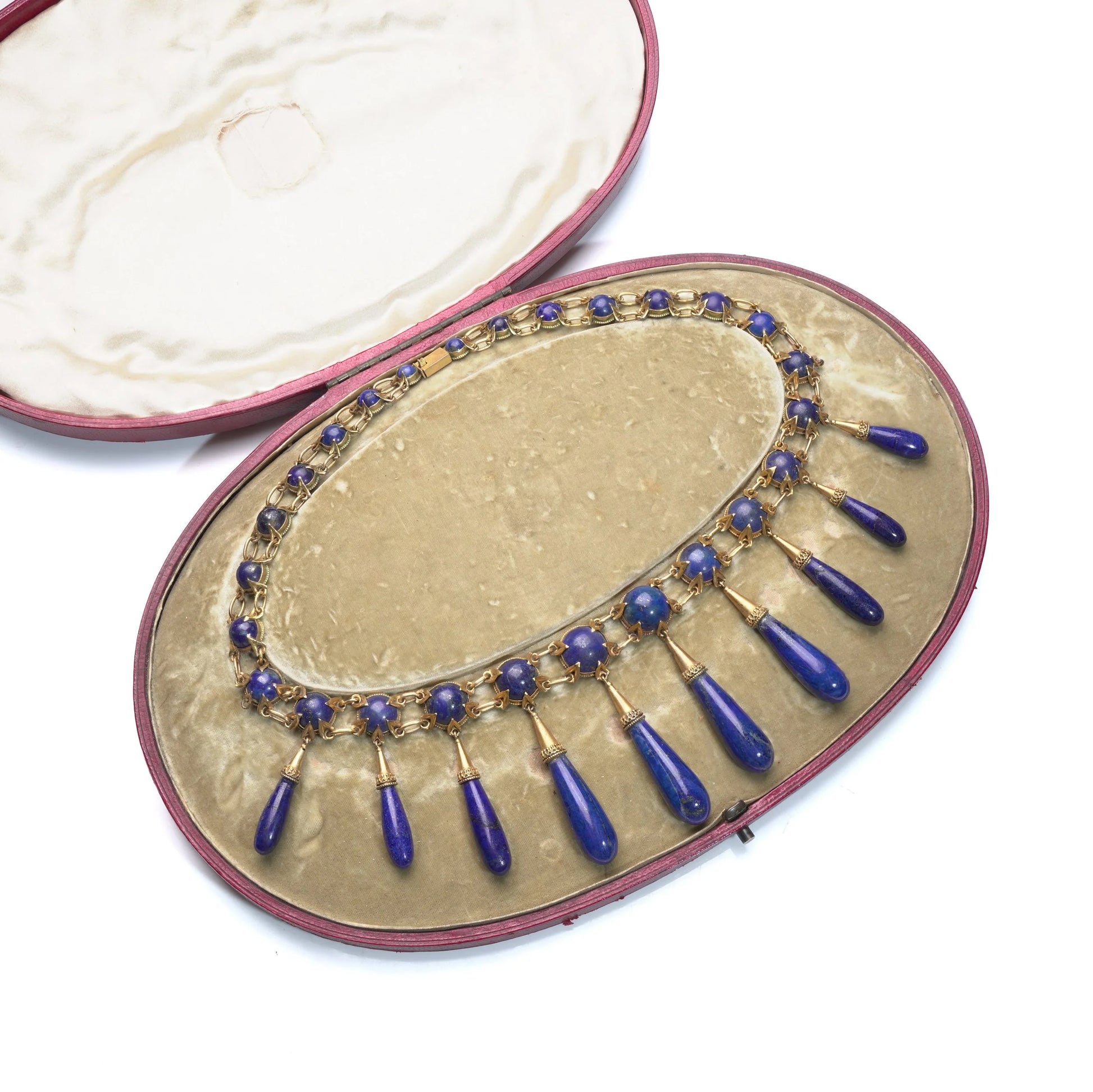 Victorian 15 ct Gold Natural Lapis Lazuli Fringe Necklace
