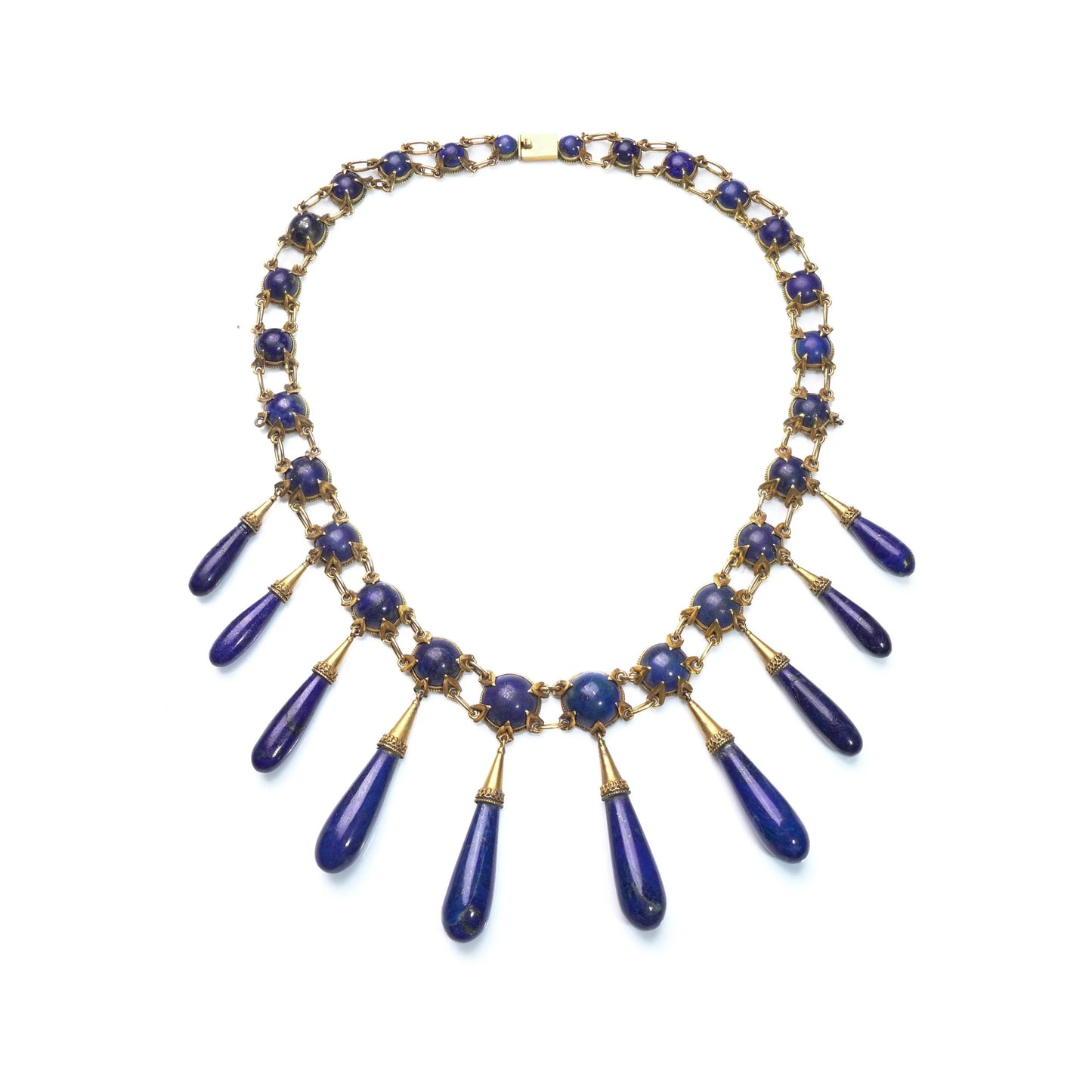 Victorian 15 ct Gold Natural Lapis Lazuli Fringe Necklace
