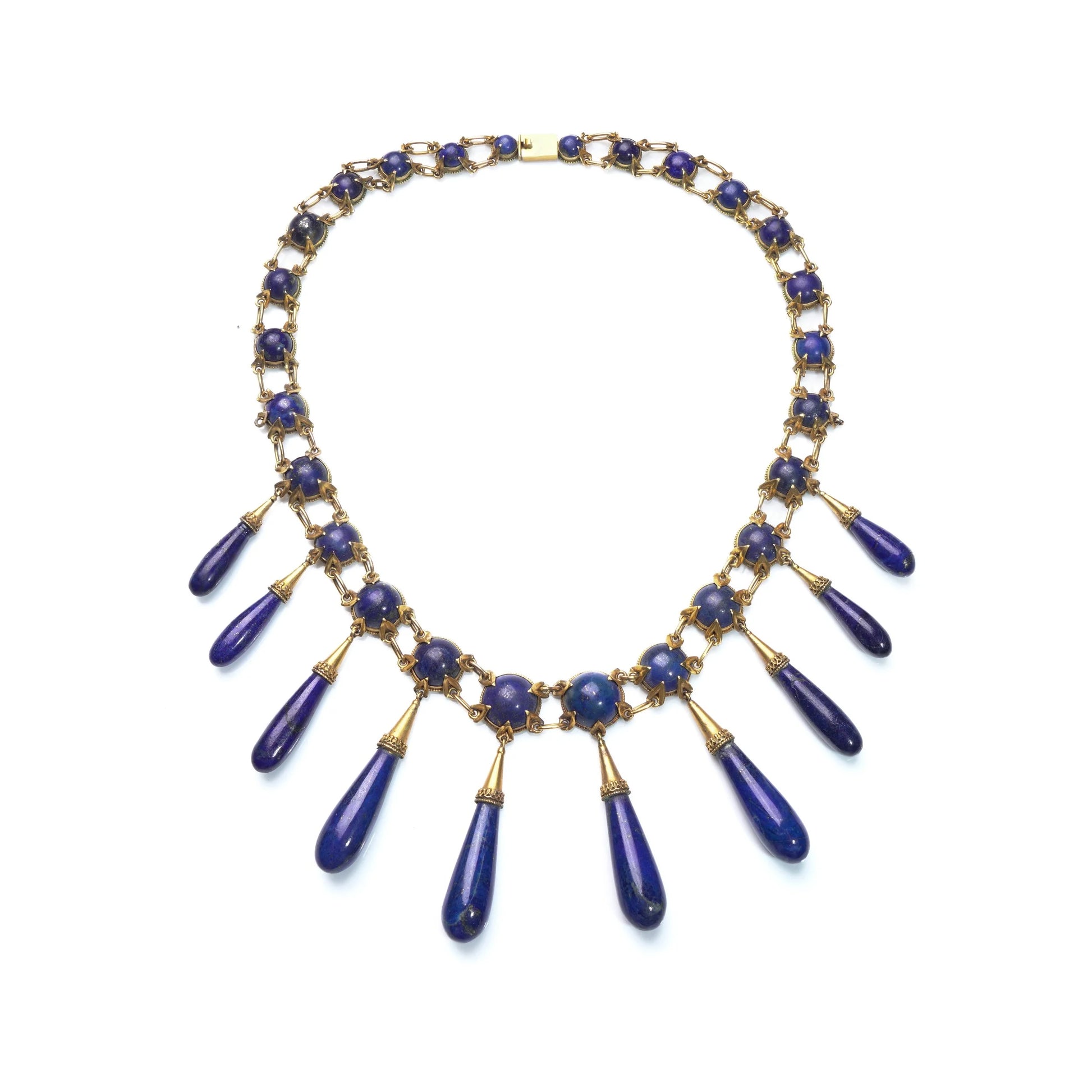Victorian 15 ct Gold Natural Lapis Lazuli Fringe Necklace