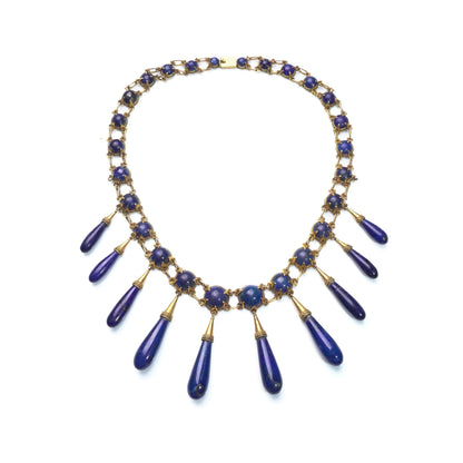 Victorian 15 ct Gold Natural Lapis Lazuli Fringe Necklace