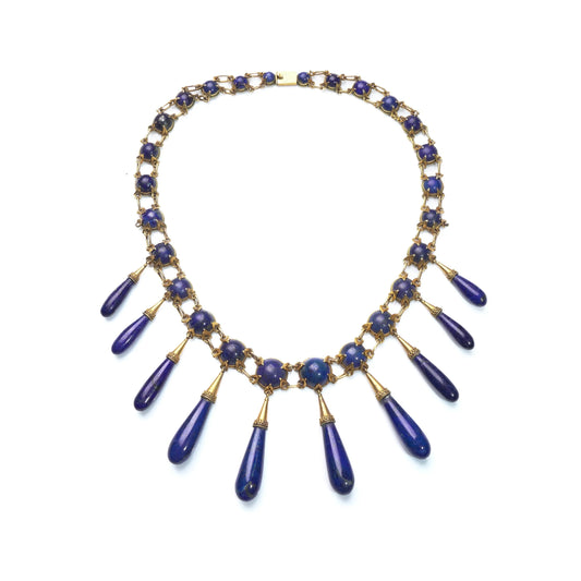 Victorian 15KT Gold Natural Lapis Lazuli Fringe Necklace