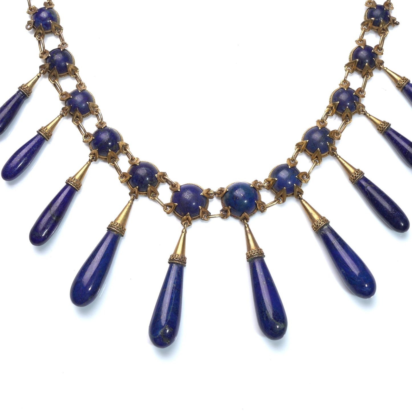 Victorian 15 ct Gold Natural Lapis Lazuli Fringe Necklace