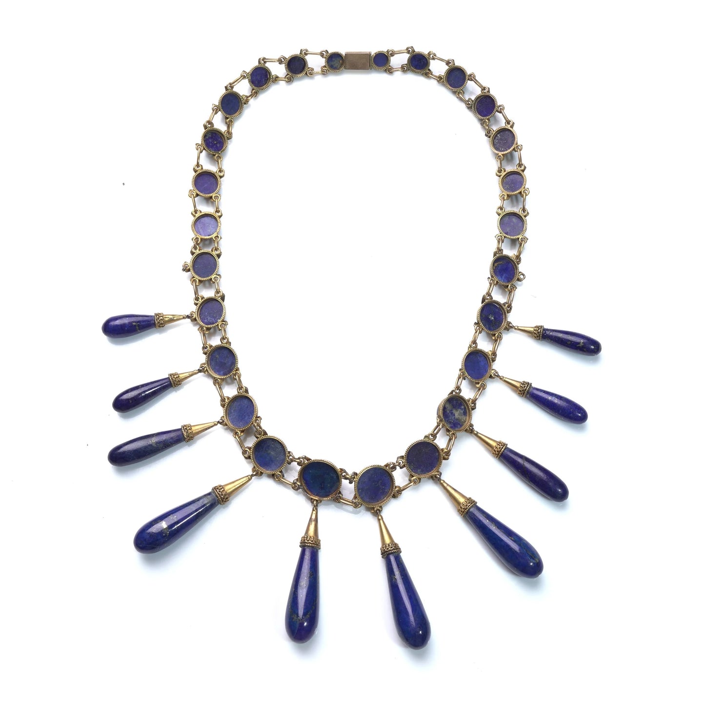 Victorian 15 ct Gold Natural Lapis Lazuli Fringe Necklace