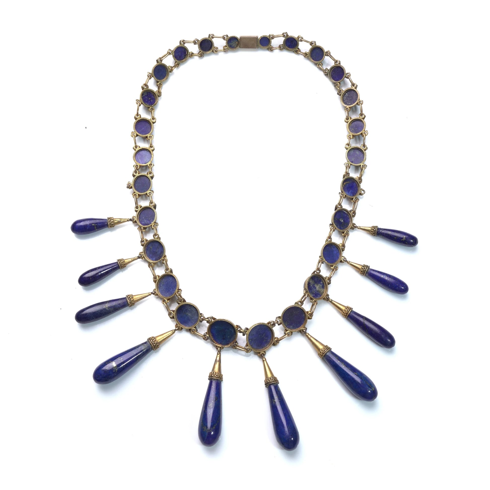 Victorian 15 ct Gold Natural Lapis Lazuli Fringe Necklace