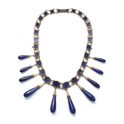Victorian 15 ct Gold Natural Lapis Lazuli Fringe Necklace