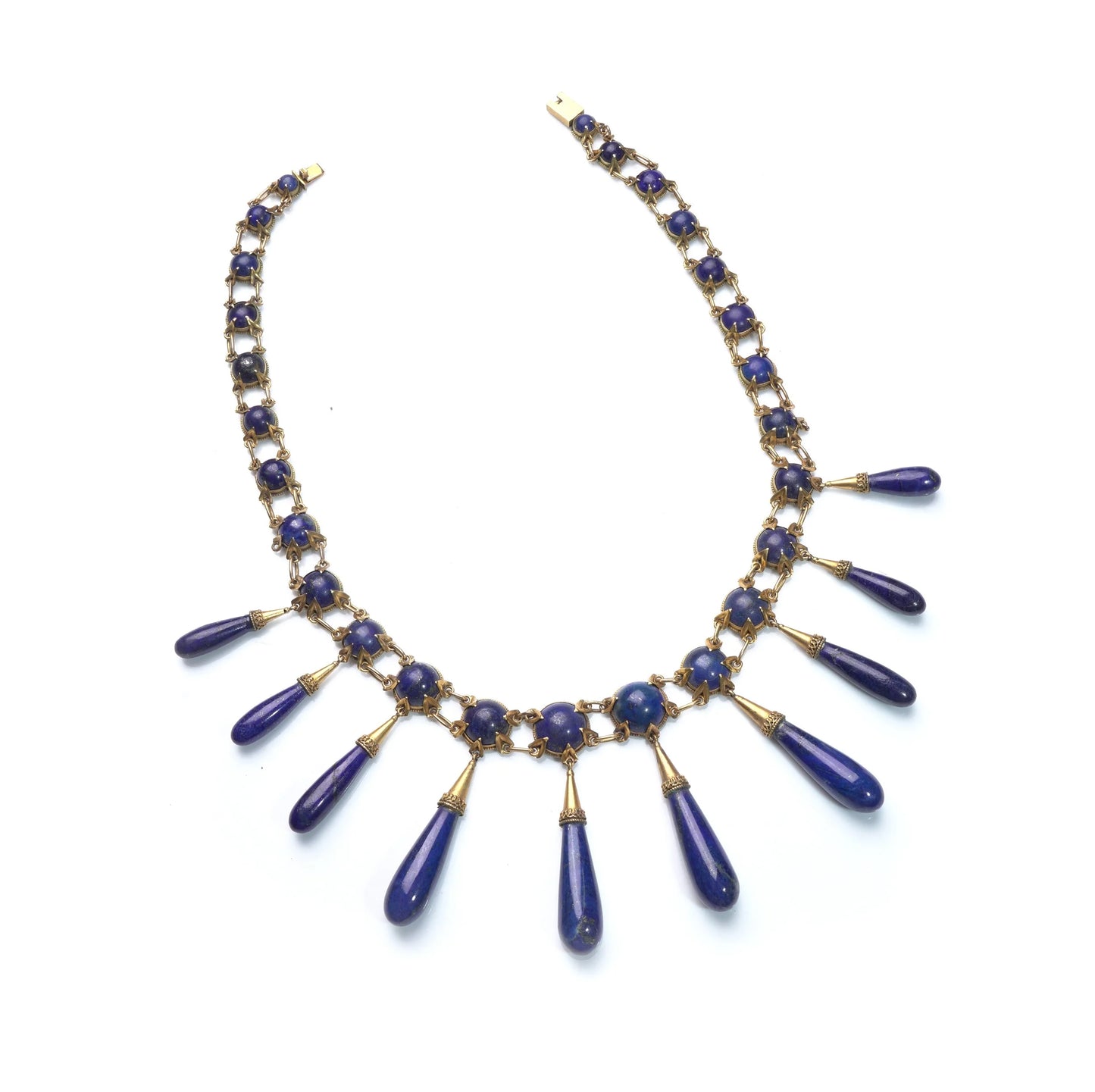 Victorian 15 ct Gold Natural Lapis Lazuli Fringe Necklace