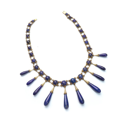 Victorian 15 ct Gold Natural Lapis Lazuli Fringe Necklace