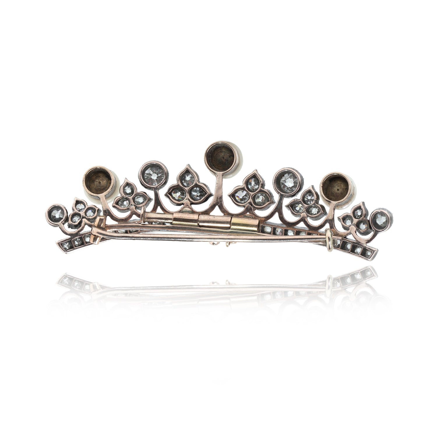 Victorian Diamond and Pearl Crown Brooch in 9KT Gold and Silver, Circa 1880s