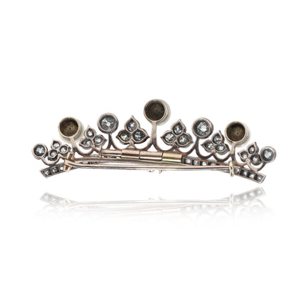 Victorian Diamond and Pearl Crown Brooch in 9KT Gold and Silver, Circa 1880s
