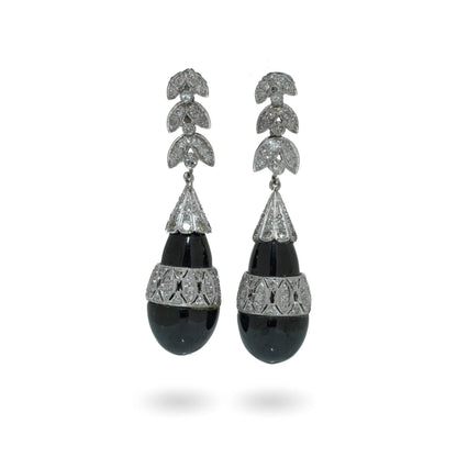 Art Deco Platinum Onyx and Diamond Drop Earrings